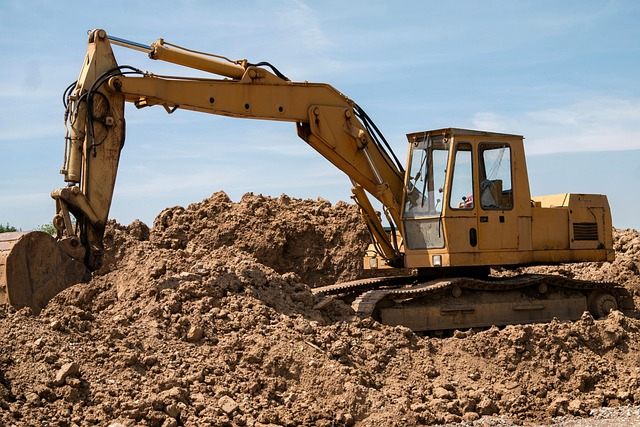 excavator, construction site, vehicle