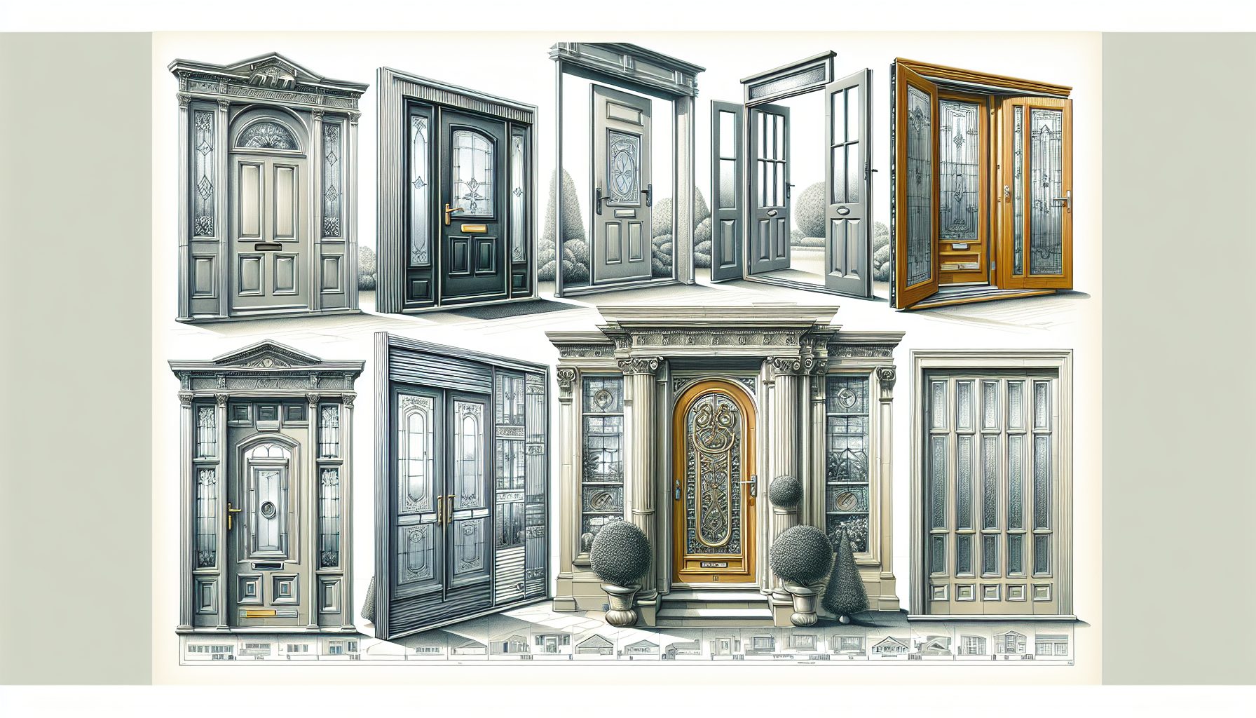 Illustration of popular aluminium door styles