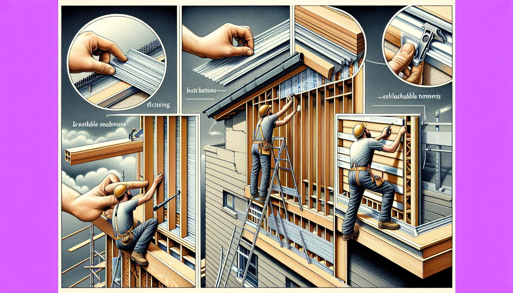 Illustration of step-by-step uPVC cladding installation process