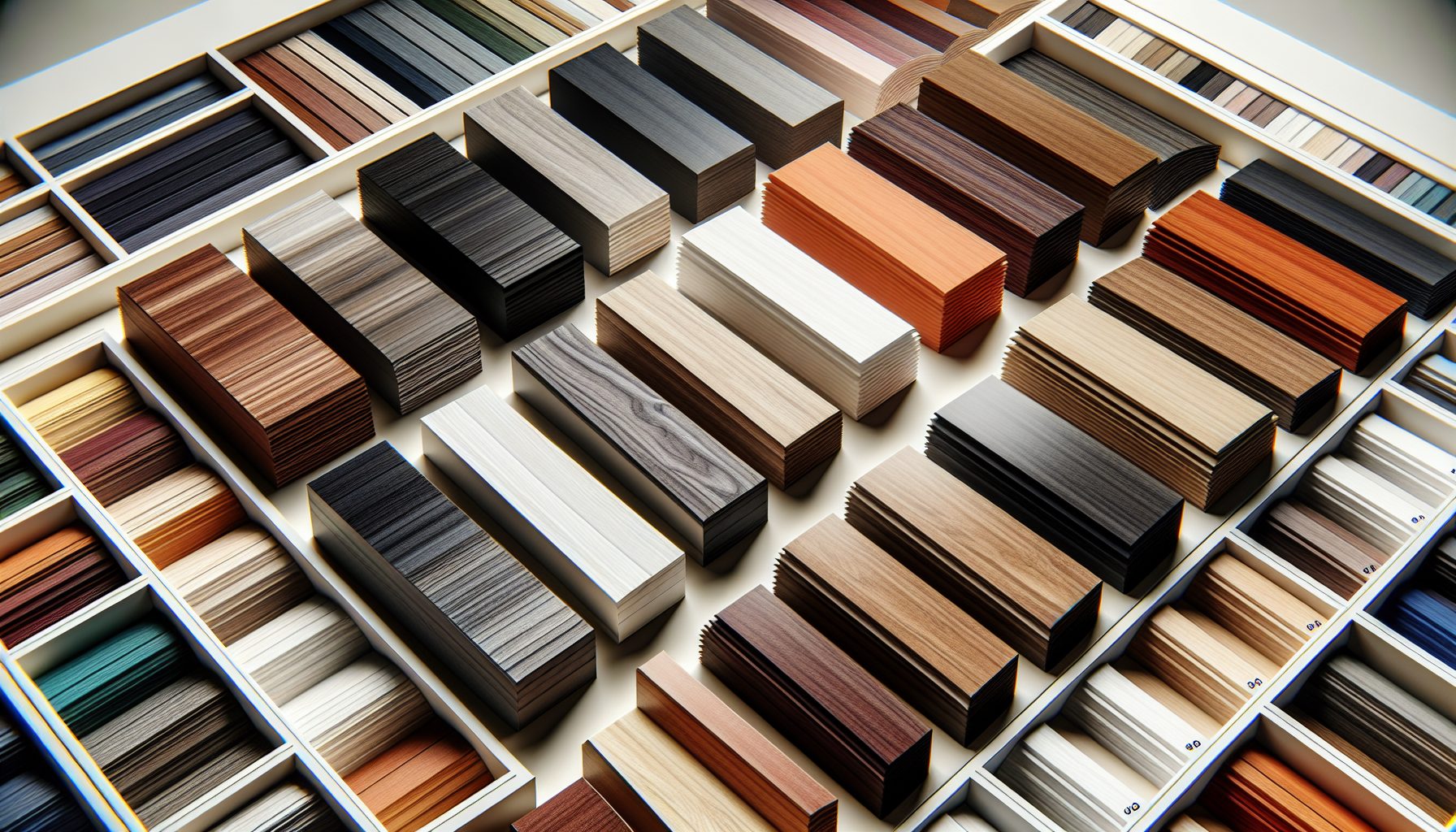 Various colored uPVC cladding samples with woodgrain finishes