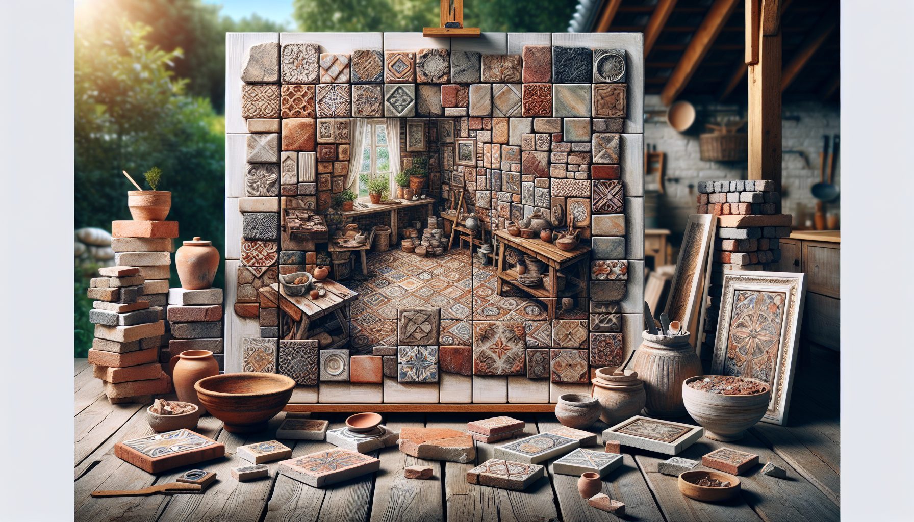 Artistic representation of handmade brick tiles