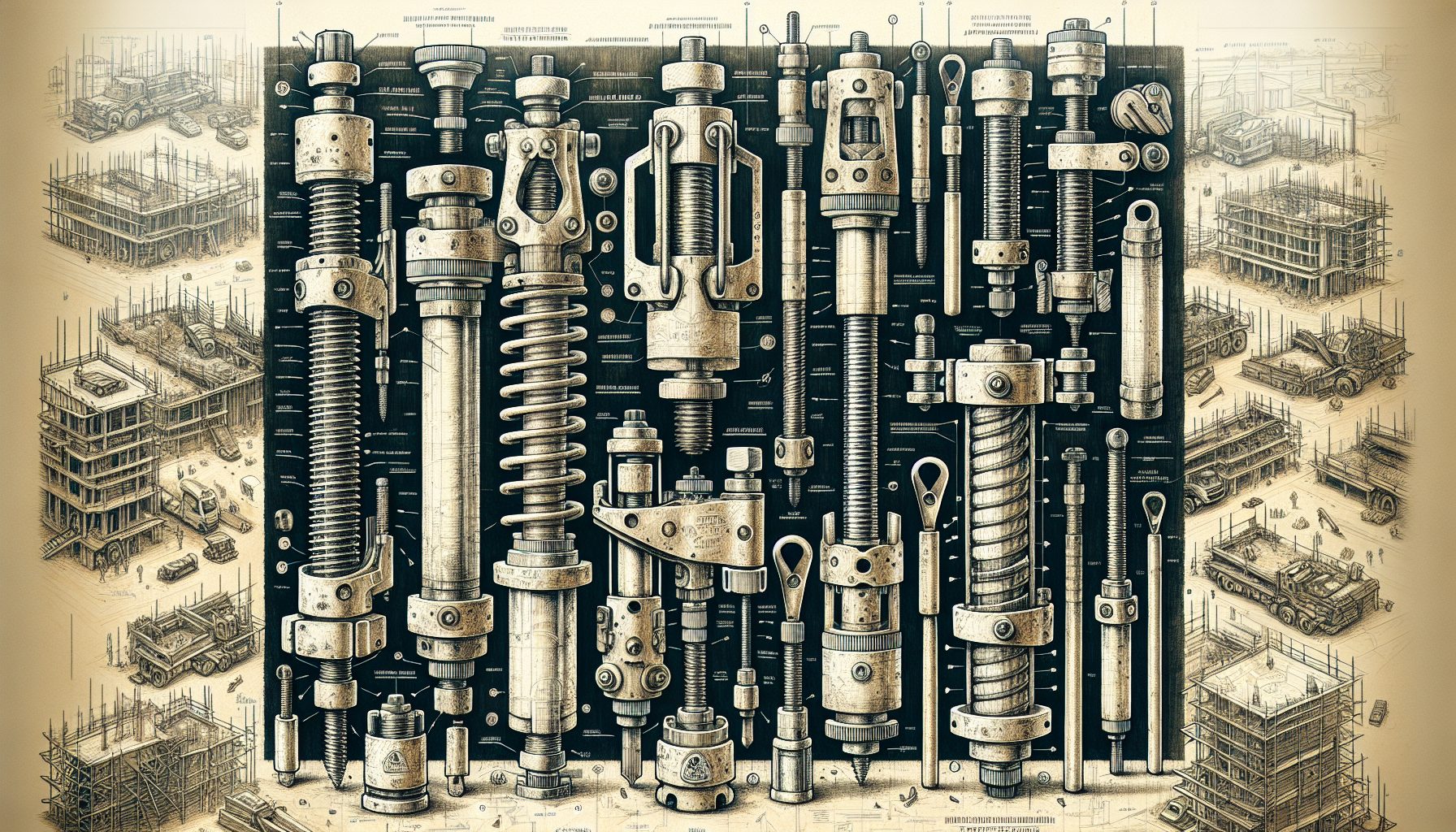 An illustration showing specialized jacks used for construction support.